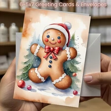 Christmas Greeting Cards w/ Envelope - Set of 6 -5x7 Cards & Envelopes #040