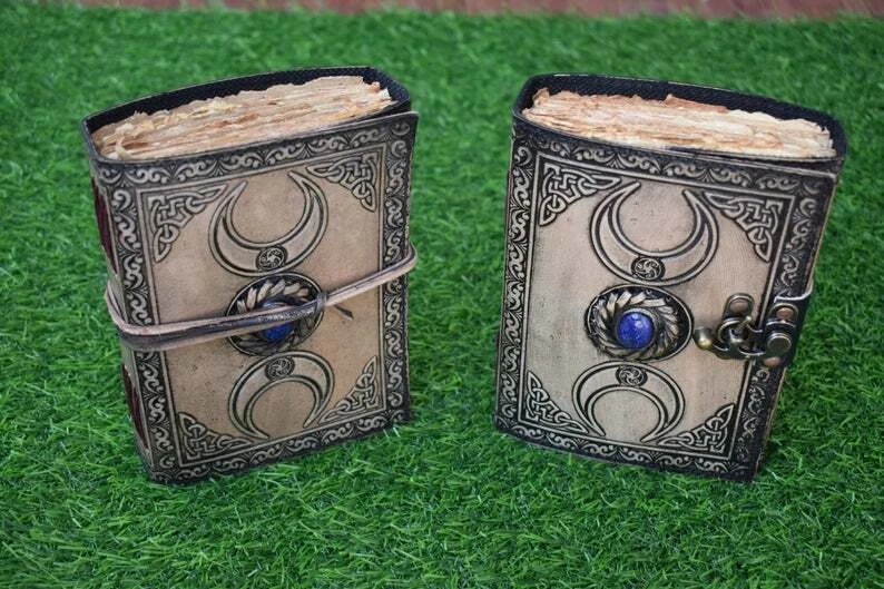 Vintage Leather Journal grimoire Celtic Witch Stone Leather Book of Shadows New - Image 2 of 4