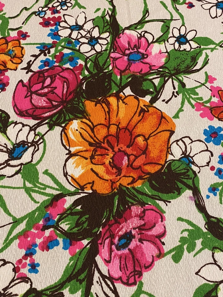 Vintage 60s 70s Pink Floral Retro  Fabric Stretch Polyester Blend??? 43” X 120” - Image 2 of 4