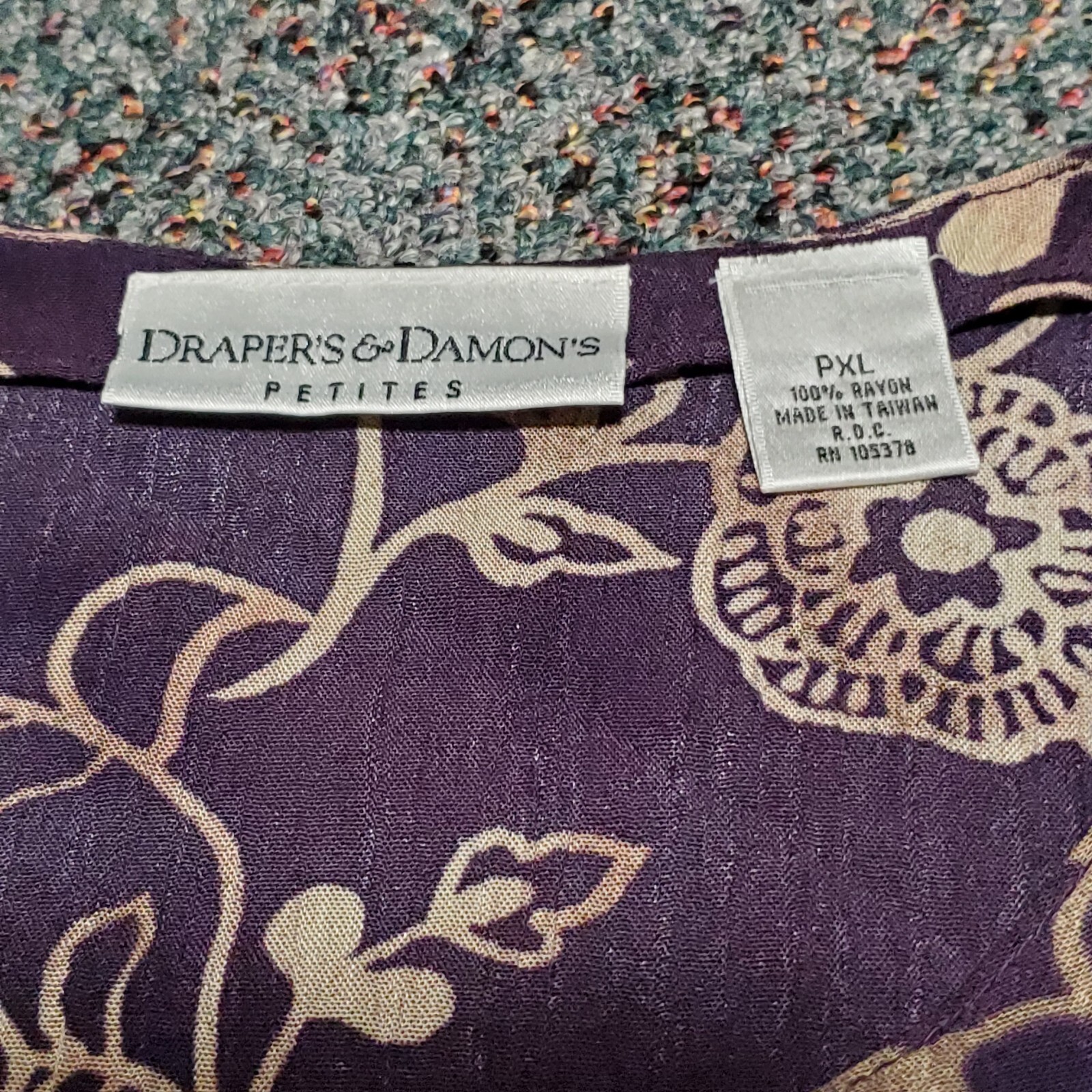 Drapers and Damons Dark Violet Floral Blouse Top Size PXL NWT New With