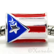 Puerto Rican Flag European Bead Cylindrical Puerto Rico Flag For Charm Bracelets