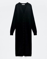 ZARA Knit Midi Dress with Buttons - Black S