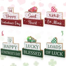 3 Pcs Valentines Day Decorations Indoor St Patricks Day Wooden Table Sign Rever 