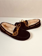 UGG Dakota Moccasin Black Suede Slippers Sheepskin Lined Women  s Sz 8
