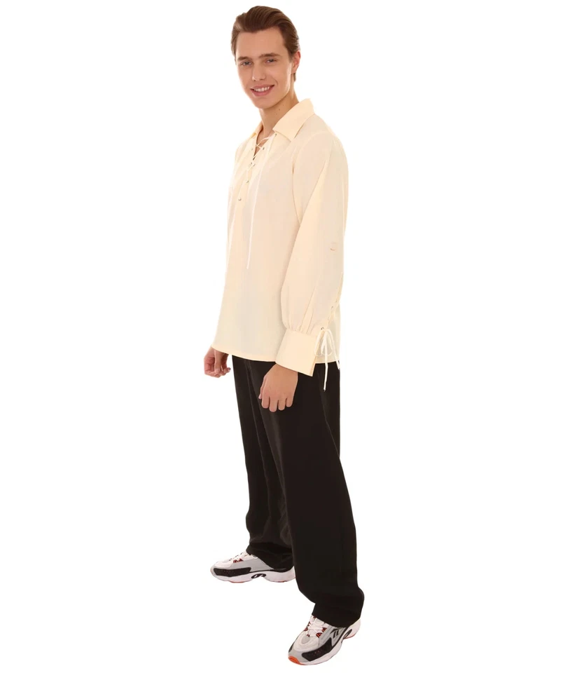 Disfraz Camisa Pirata Para Hombre Adulto Color Beige HPO Talla S M L XL - Imagen 2 de 4
