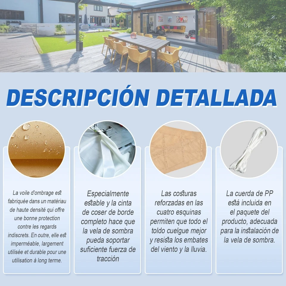 Sunnylaxx 2.5x3.5m Impermeable Toldo Vela de Sombra Rectangular Arena Toldos - Imagen 4 de 4