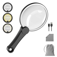 10X 20X 45X Large Magnifying Glass with Light, 5.2" Dimmable Handheld Magnifi...