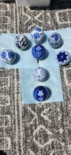 Vintage Delft Blue & White Patterned Ceramic Carpet Balls Home Décor Set of  8