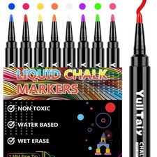 Chalk Markers - Fine Tip Wet Erase Markers, 8 Color Set for Chalkboard, Glass...