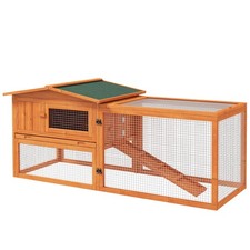 Image of PawHut Rabbit Hutch, Bunny Cage with Run & Sliding Tray, Hay Rack, Orange