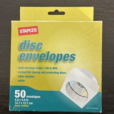 Staples CD DVD Disc Holders White Envelopes 50ct 5" x 5" New In Box Item 459599