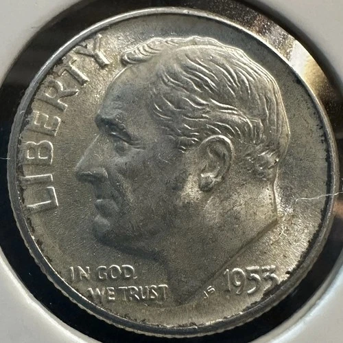 1953-P Philadelphia Mint Roosevelt Dime BU 90% Silver 10C Low Mintage Sharp