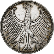 [#1049048] GERMANY - FEDERAL REPUBLIC, 5 Mark, 1958, Karlsruhe, Silver, EF, KM:1