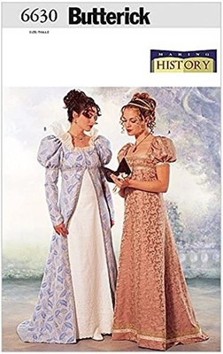 Butterick 6630 Pattern Regency Empire Waist Coat &Gown/Dress Costume Sz:18  20 22 | eBay