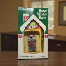 Vintage Snowy Holiday Shelter Jasco Two Candles In One - MIB