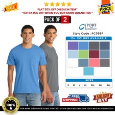 2 Pack Of Port  Company PC099P Men's Cotton Pigment-Dyed Pocket Tee Top T-Shirt