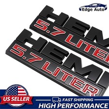 2pcs For Ram 1500 Hemi 5.7 Liter Side Fender Emblem Black Red Badges 3d Decal