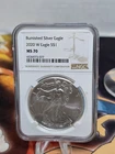 2020 "W" "BURNISHED" AMERICAN SILVER EAGLE NGC MS70 BROWN LABEL