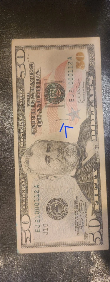 Very Cool Serial Number $50  Bank Note  With Dye Error  - Image 2 of 4