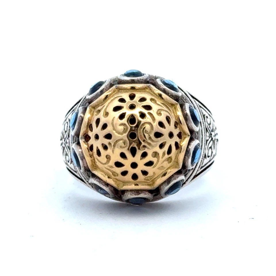 Konstantino 925 Sterling Silver 18K Yellow Gold Blue Spinel Dome Statement Ring - Image 2 of 4
