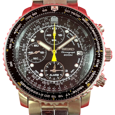 時計 Seiko pilot chronograph 200m 7T62-0EB0 Seiko Flightmaster Pilot Chronograph Alarm Watch 7T62-0EB0 Black