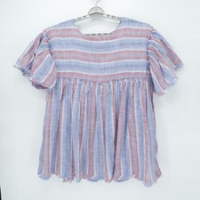 Free People Mini Dress Womens Medium Blue Pink Striped Tunic Summer Nights Boho
