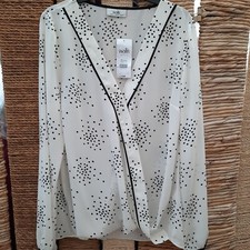 WALLIS BNWT Blouse Size 10 White Black Spot Polka Dot Long Sleeve RRP £35 Ladies