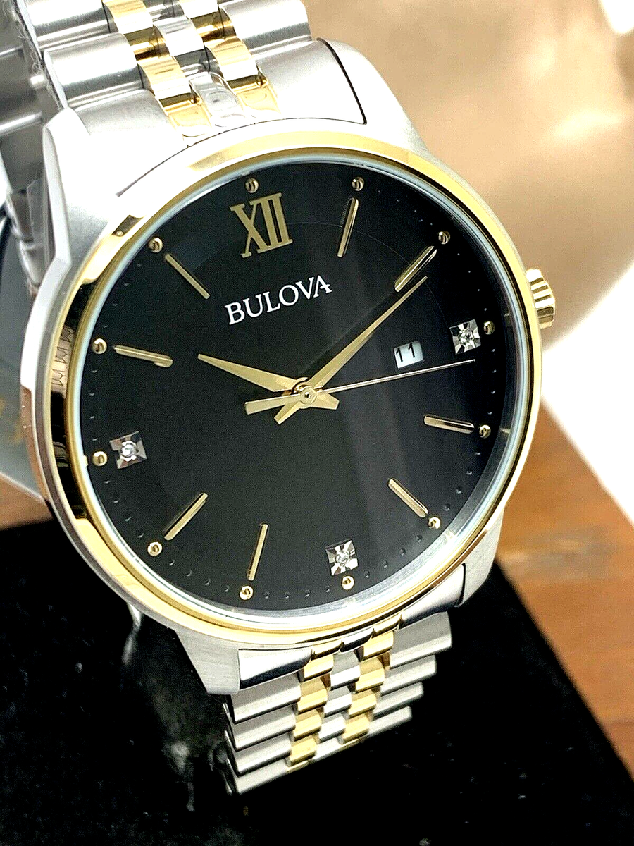 Bulova Men's Watch 98D163 Black Dial Diamond Accent Quartz Two