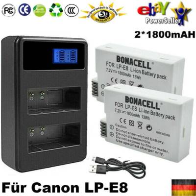 2Pack 1800mAh LP-E8 Replacement Battery+Charger Kit for Canon EOS 550D 600D 650D