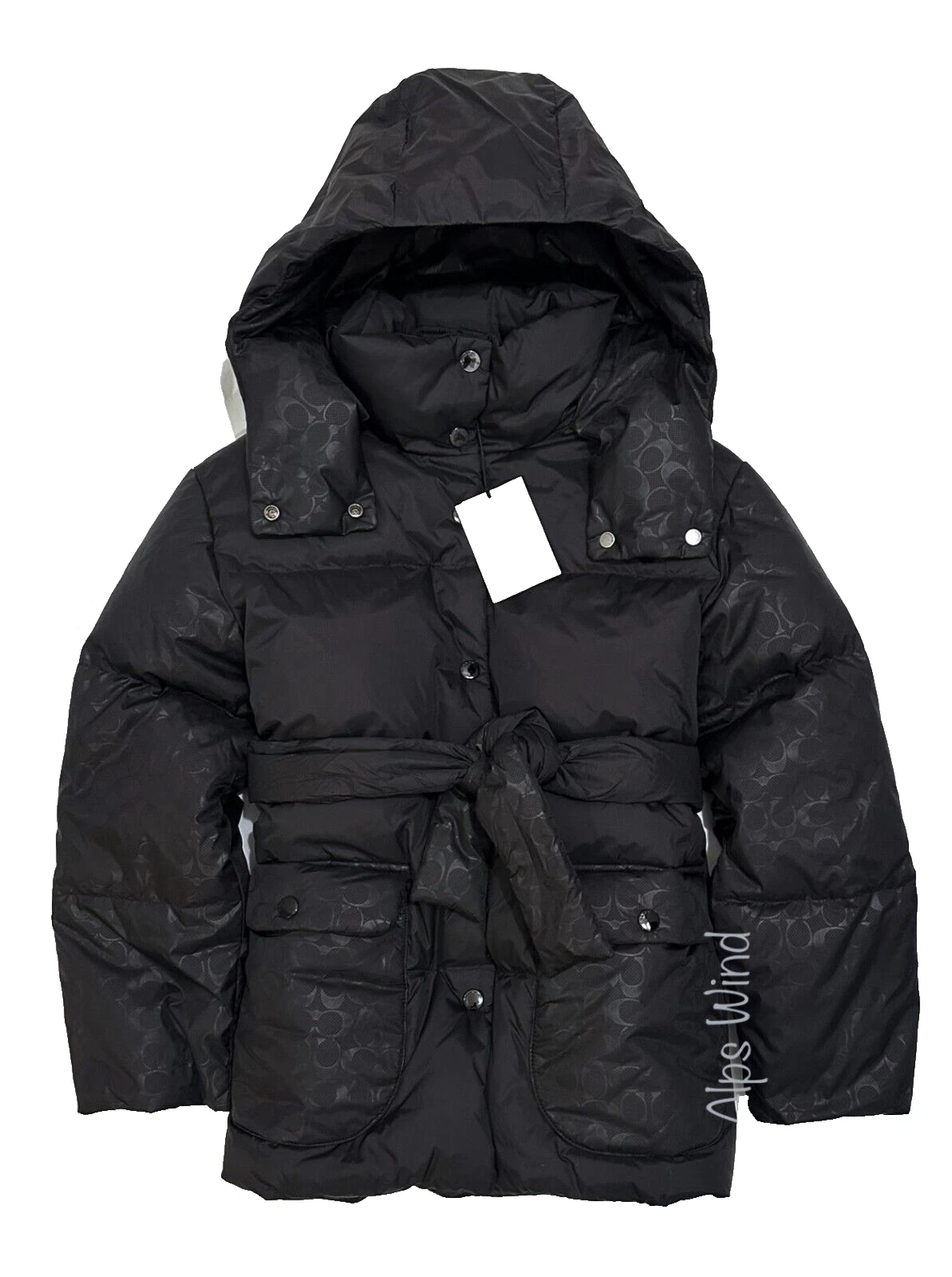 Giacca imbottita Coach donna dettagli firmati con cintura nera taglia S nuova con etichetta $895