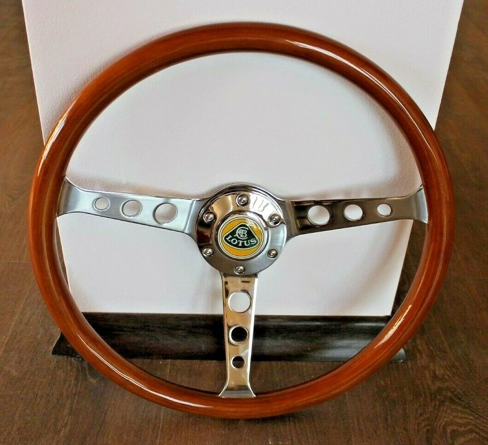 Volante Se Adapta a LOTUS Vintage Madera Cromo Pulido Clásico Elan Sin Buje Foto 2 de 4