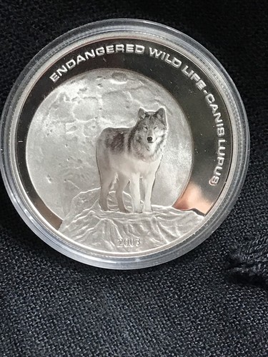 Moneta 25 grammi lupo grigio 2003 MONGOLIA 500 Tigrik argento 925 proof - Foto 6 di 8