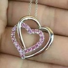 2 Ct Pink Sapphire Simulated 2-Heart Necklaces Pendant 18" 925 Sterling Silver