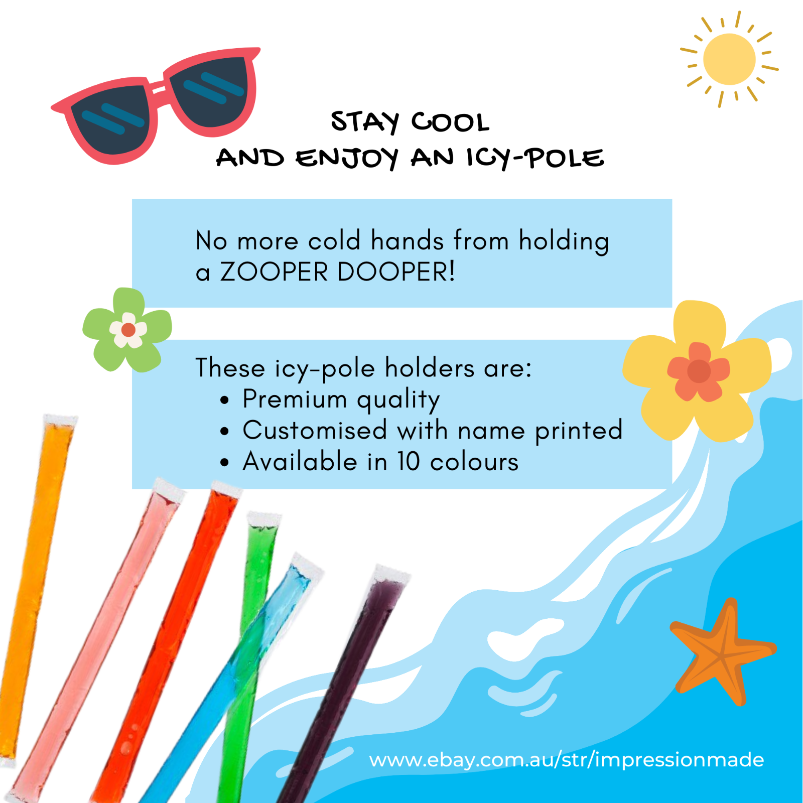 ICY POLE ZOOPER DOOPER POPSICLE HOLDERS Personalised Name / Kids