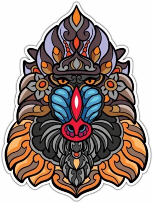 Colorful Mandrill Mandala Monkey Car Bumper Window Sticker Decal 4''X5''