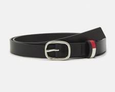 80cm 32" TOMMY HILFIGER LEATHER Black Oval Buckle Womens Femme BELT New Tags