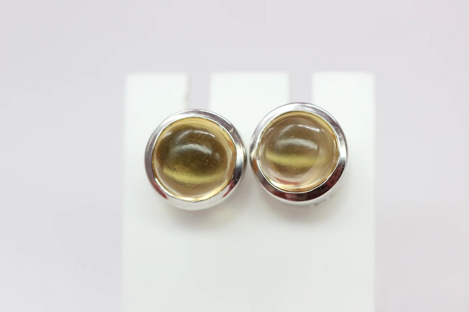 4,59 Carati Quarzo Citrino Cabochon Orecchini 925 Argento Gialli Preziose Unisex - Immagine 2 di 4