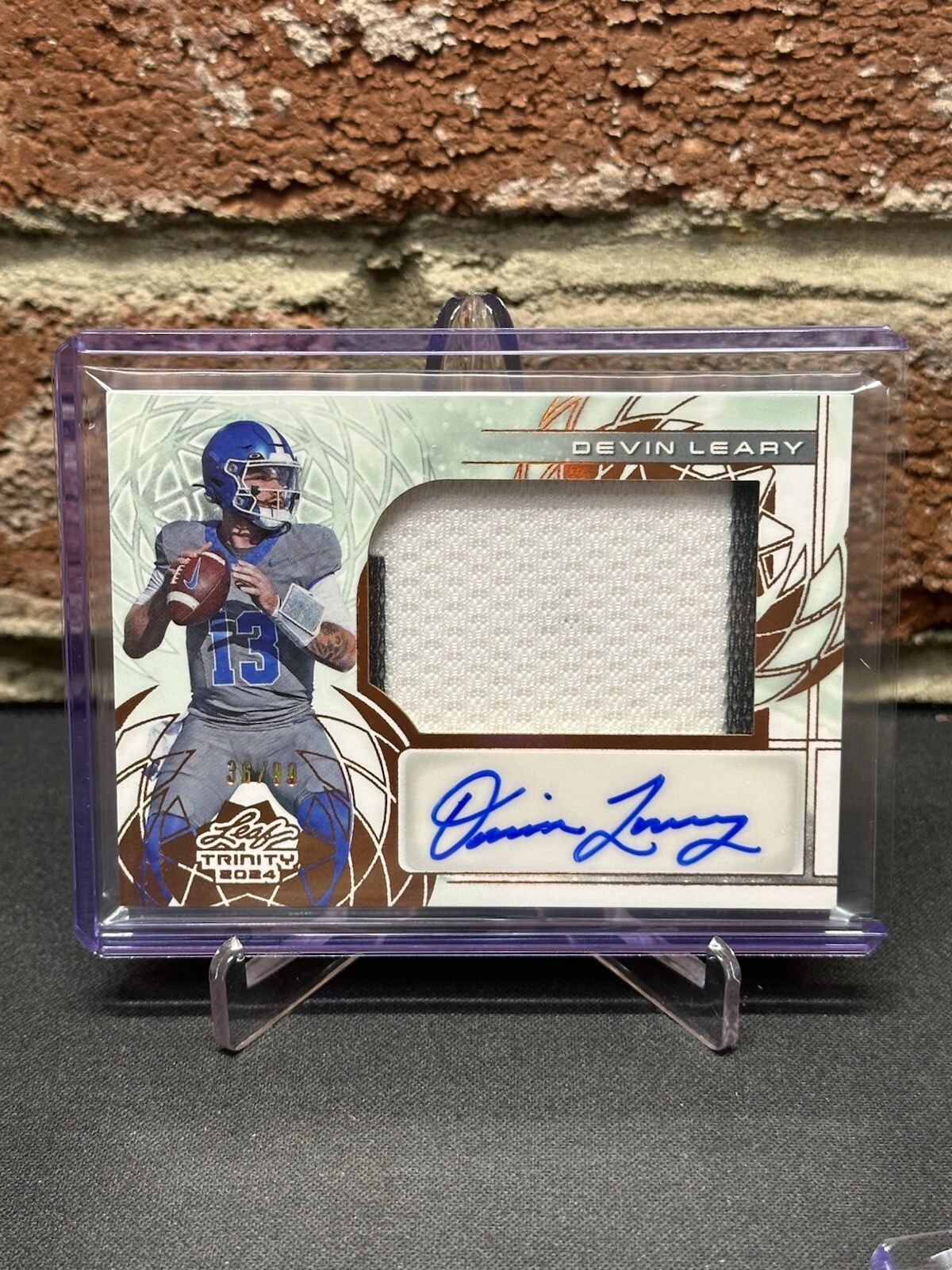 DEVIN LEARY 2024 Leaf Trinity Football BRONZE Patch Auto #31/99 RAVENS RPA