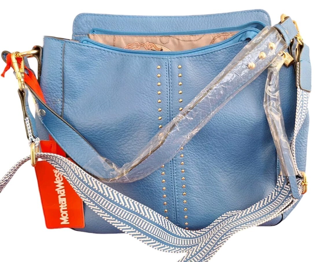 NEW Montana West Blue Hobo Bucket Handbag Top Handle  display picture 1