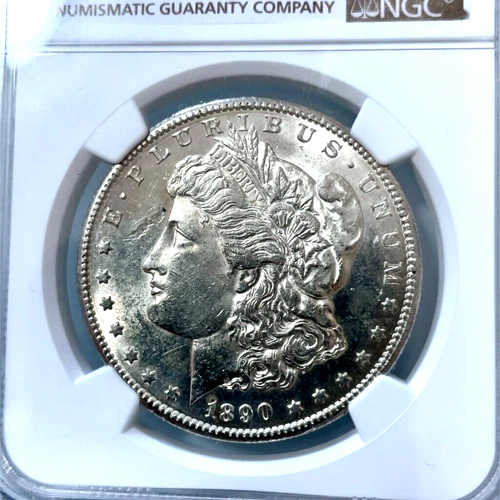 Mint Error NGC AU 55 1890-S Morgan Silver Dollar OBV Struck Thru Mint Error NGC AU 55 1890-S Morgan Silver Dollar OBV Struck Thru