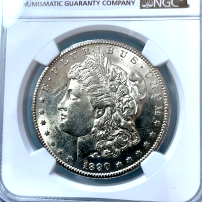 Mint Error NGC AU 55 1890-S Morgan Silver Dollar OBV Struck Thru