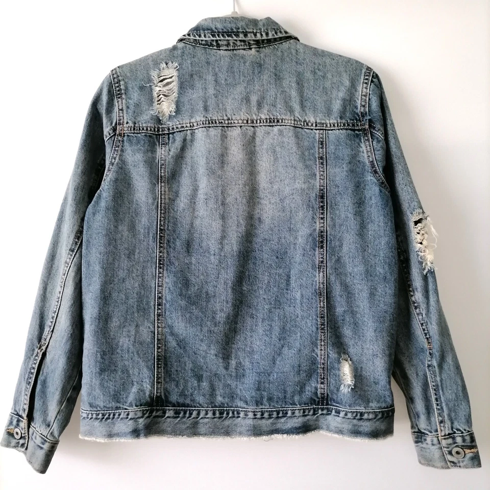 Chaqueta de mezclilla envejecida con botones azul manga larga American Rag para mujer talla M Foto 4 de 4