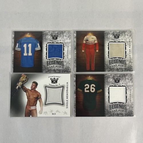 Lote de 4 tarjetas insertadas de jersey usadas con parche de recuerdos de Sportkings