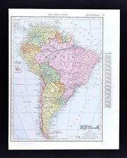 1908 McNally Map - South America - Brazil Argentina Chile Peru Colombia Bolivia