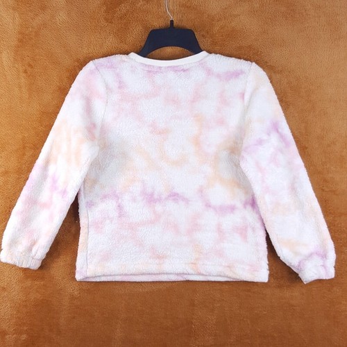 CAT & JACK Girls Sweater Large Cream Pink Tie Dye Pullover Sherpa Soft Cozy - Picture 3 of 7