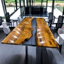 40"x80" Clear Epoxy Resin Dining Top Table Wooden Live Edge Cafeteria Modern Dec