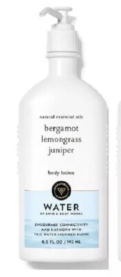 Bath & Body Works WATER BODY LOTION Bergamot Lemongrass Juniper 6.5 Fl Oz