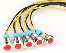 LED Metal Indicator Light 110V-220VAC Waterproof Signal 8mm Lamp (RED)- 5 pcs