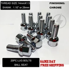 20PC 14X1.5 THREAD BALL SEAT LUG BOLTS 1.10'' CHROME FIT ORIGINAL MERCEDES WHEEL