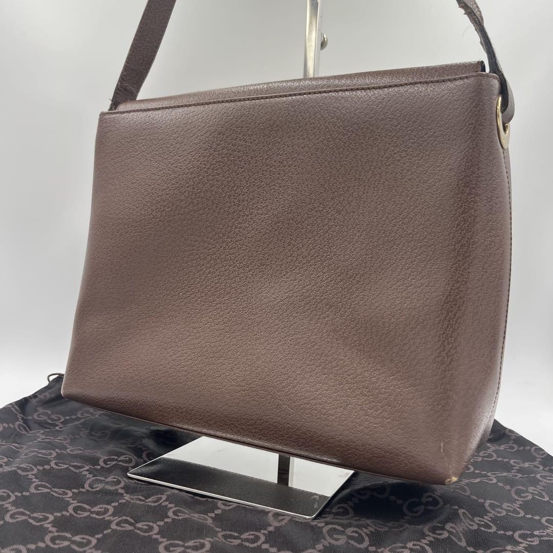 GUCCI One Shoulder Brown Leather Flap Bag DDU